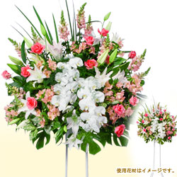 スタンド花(お祝い)フラワーギフト・スタンド花お祝い一段(ピンク系、胡蝶蘭入り)