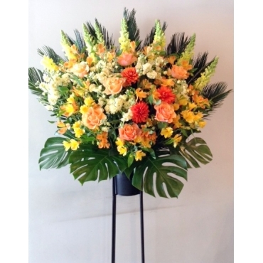 一般カテゴリー,お祝いスタンド花（1段イエローオレンジ系）,フラワーショップ花太郎