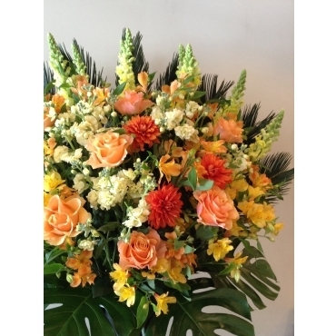 一般カテゴリー,お祝いスタンド花（1段イエローオレンジ系）,フラワーショップ花太郎
