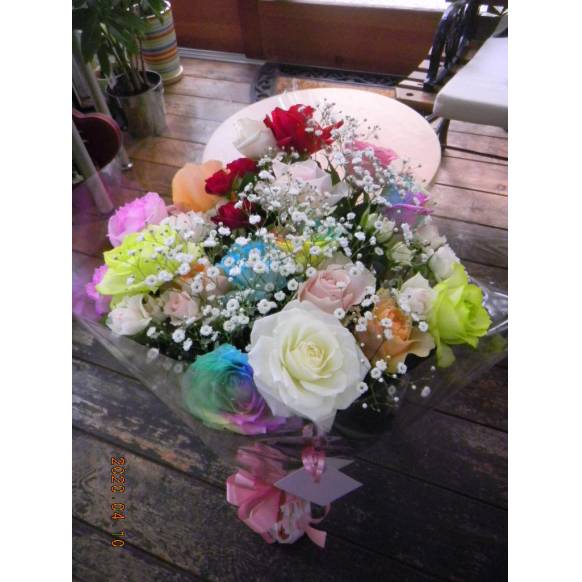 一般カテゴリー,いろいろなバラのミックスとカスミ草の花束,花の店　フルールホリ