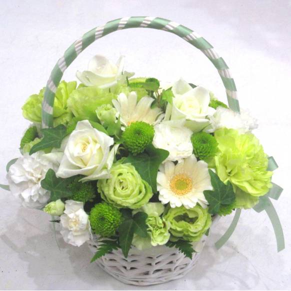 《Flower arrangement》Green Ribbon Basketスプリングギフトフラワー特集（宅配）