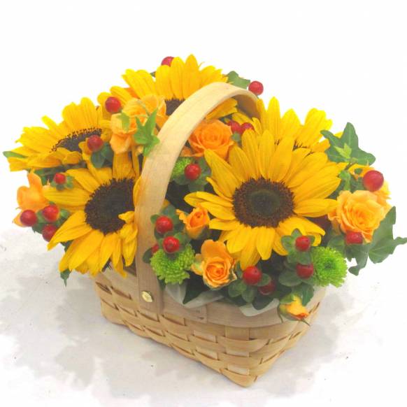 《Flower arrangement》Wood Baskets Sunflower一般カテゴリー