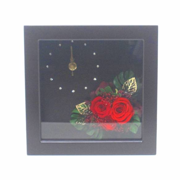 《Preserved Flower》Wood Clock Square Frame(Red) 一般カテゴリー