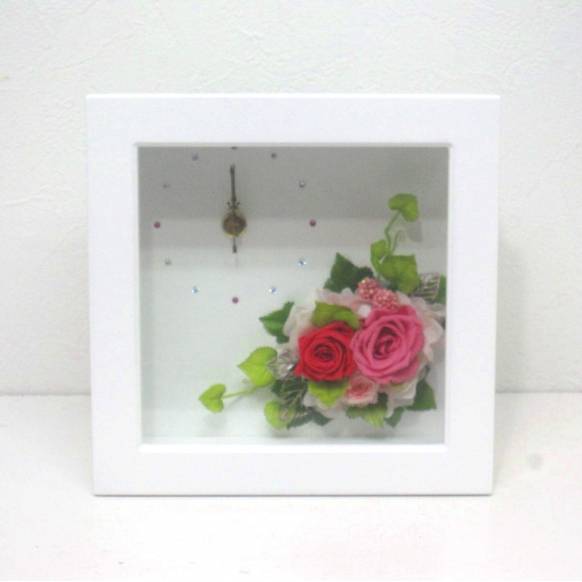 一般カテゴリー,《Preserved Flower》Wood Clock Square Frame(Pink) ,花樹園