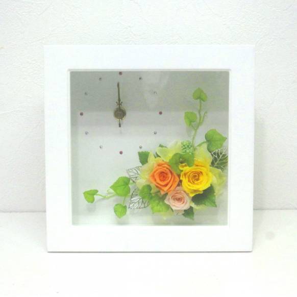 一般カテゴリー,《Preserved Flower》Wood Clock Square Frame(Y&O) ,花樹園
