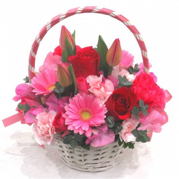 《Flower arrangement》Spring Pink Ribbon Basket一般カテゴリー