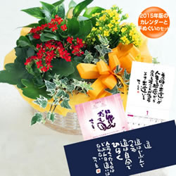 ★4位★カランコエの寄せ鉢と【相田みつを】2015年版中型カレンダーと手ぬぐいセット