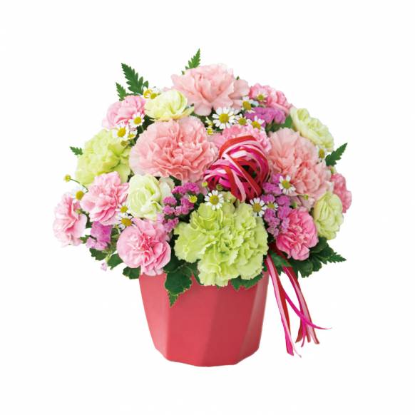 赤バラとかすみ草のアレンジ