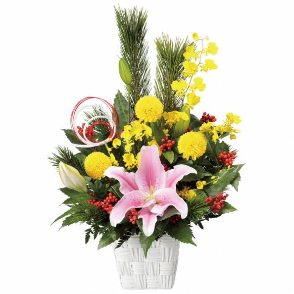 【フローリストチョイス】お供えワンサイド・アレンジ（ほんのり色どり　L）