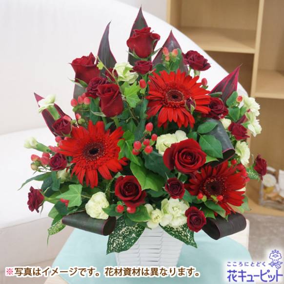 一般カテゴリー,【フローリストチョイス】ワンサイド・アレンジ（ビビットレッド系 M）,坂東生花店