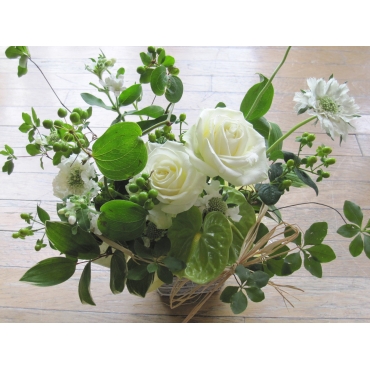 白 グリーン系おまかせアレンジメント インターネット花キューピット フラワーギフト 手渡し