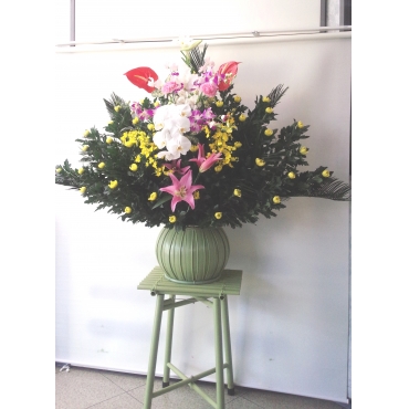 葬儀用生花 籠花 黄色系 インターネット花キューピット フラワーギフト 手渡し