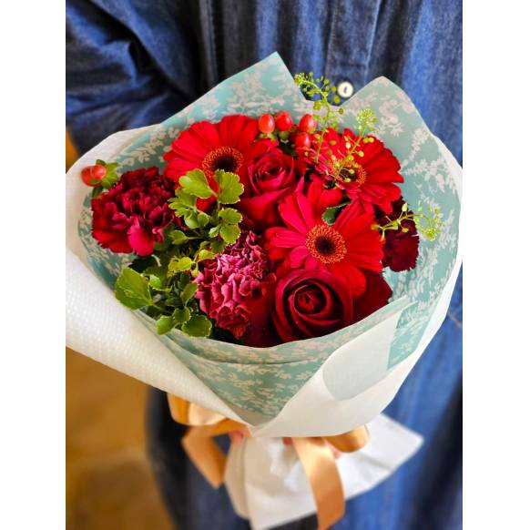 お取り寄せ オリジナルフラワー ラウンドブーケ・レッド｜花