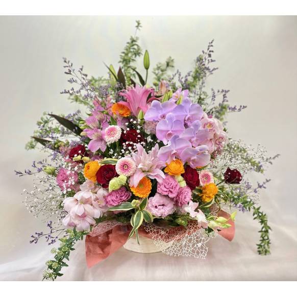 お取り寄せ オリジナルフラワー ご結婚祝いのアレンジメント ピンク系