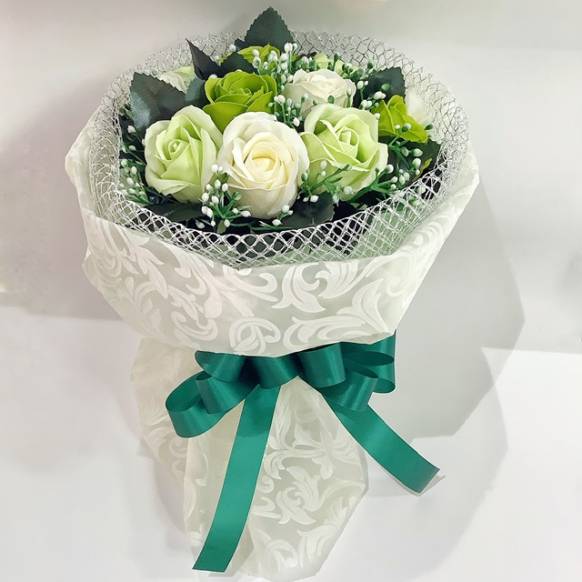 一般カテゴリー,フラワーソープの花束　グリーン&ホワイト　クリアケース入り,はなせん