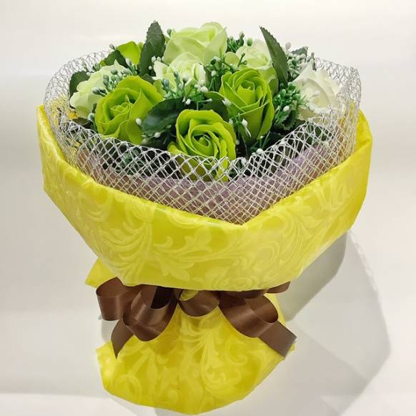 一般カテゴリー,フラワーソープの花束　グリーン&ホワイトRY　クリアケース入り　,はなせん