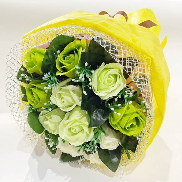 一般カテゴリー,フラワーソープの花束　グリーン&ホワイトRY　クリアケース入り　,はなせん