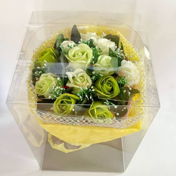 一般カテゴリー,フラワーソープの花束　グリーン&ホワイトRY　クリアケース入り　,はなせん