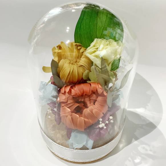 お取り寄せ オリジナルフラワー ガラスドームのプリザーブドフラワーの
