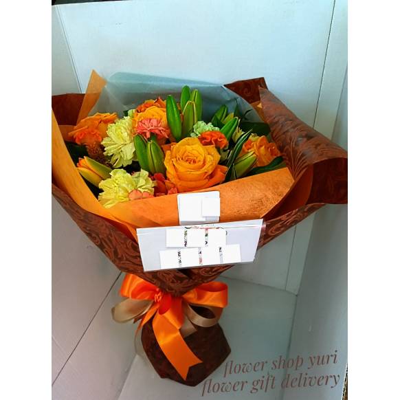 お取り寄せ オリジナルフラワー イエロー＆オレンジ系の花束｜花