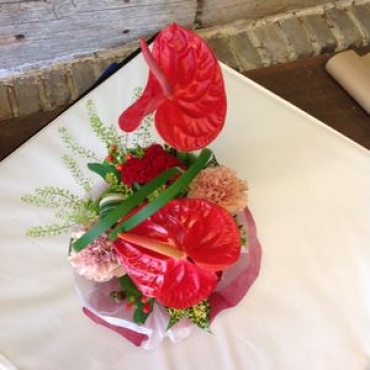 生花 赤アンスリウムのアレンジメント インターネット花キューピット お取り寄せフラワーギフト