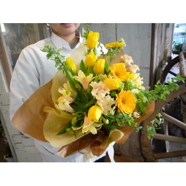 お取り寄せ オリジナルフラワー 春色花束 ＜イエロー＞｜花