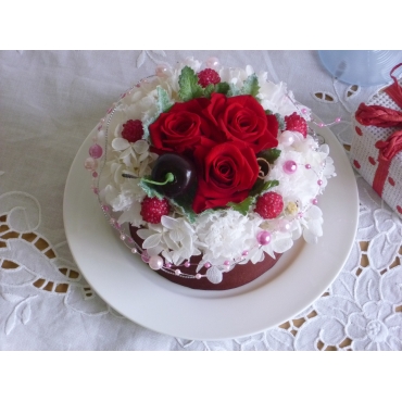 お取り寄せ オリジナルフラワー <プリザ>フラワーケーキ チェリー