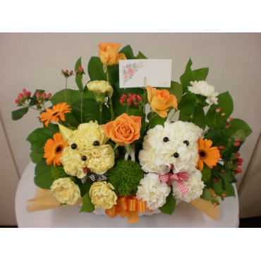 お花のぬいぐるみ イヌ ネコ インターネット花キューピット フラワーギフト 手渡し