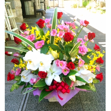 お取り寄せ オリジナルフラワー 赤いバラと白い胡蝶蘭の