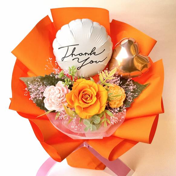 一般カテゴリー,ローズスタンディング Thank youバルーンオレンジ 【P-170】,銀座ニューフラワー