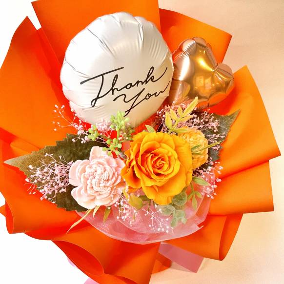 一般カテゴリー,ローズスタンディング Thank youバルーンオレンジ 【P-170】,銀座ニューフラワー