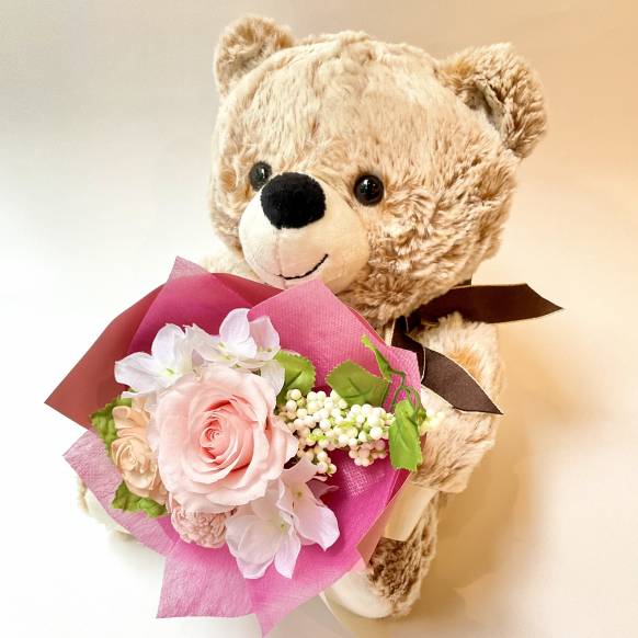 一般カテゴリー,ローズブーケくまちゃん　ピンク【P-237】,銀座ニューフラワー