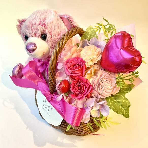 一般カテゴリー,バスケットベア　ピンク【P-246】,銀座ニューフラワー