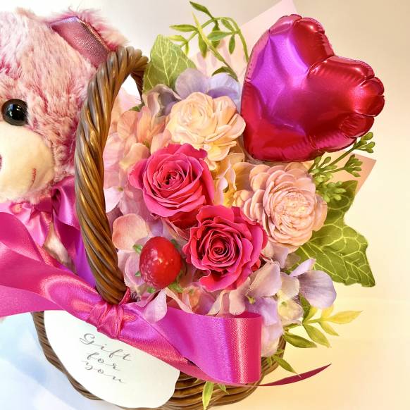 一般カテゴリー,バスケットベア　ピンク【P-246】,銀座ニューフラワー