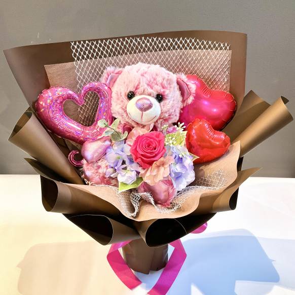  くまちゃんバルーンブーケ　ピンクピンク【P-257】一般カテゴリー