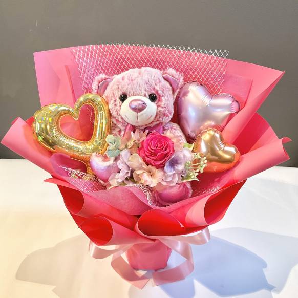  くまちゃんバルーンブーケ　ピンクゴールド【P-258】一般カテゴリー