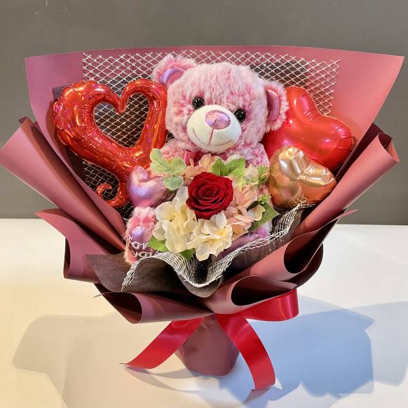  くまちゃんバルーンブーケ　レッドレッド【P-259】一般カテゴリー