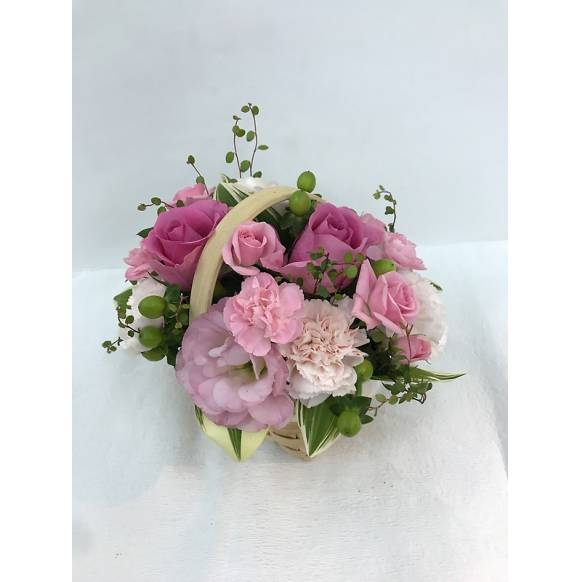 お取り寄せ オリジナルフラワー ピンクのバスケットアレンジメント｜花