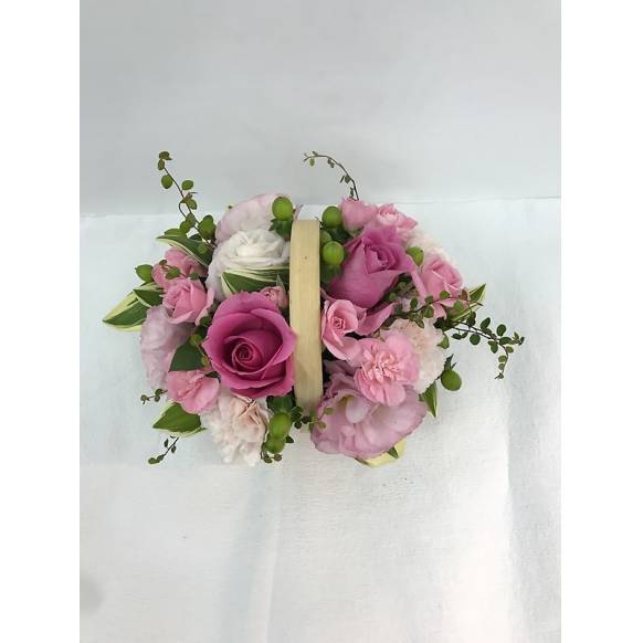 お取り寄せ オリジナルフラワー ピンクのバスケットアレンジメント｜花