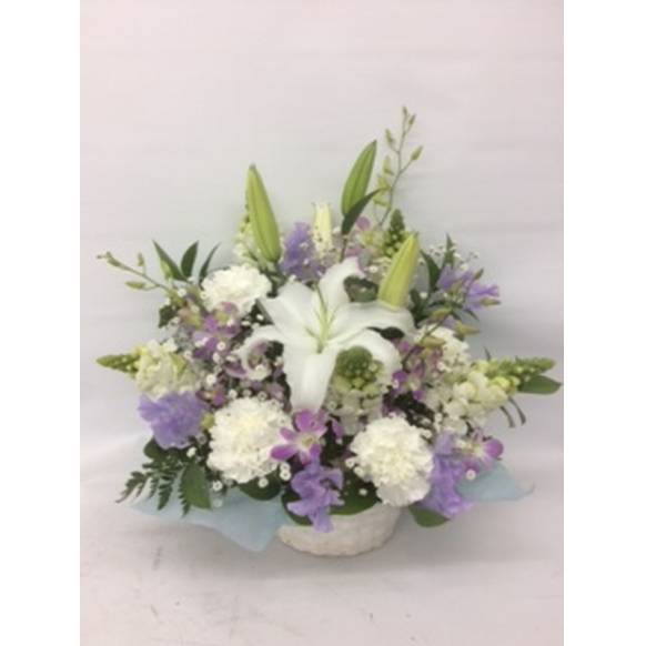 お取り寄せ オリジナルフラワー 白ユリと淡いピンク・ラベンダーの