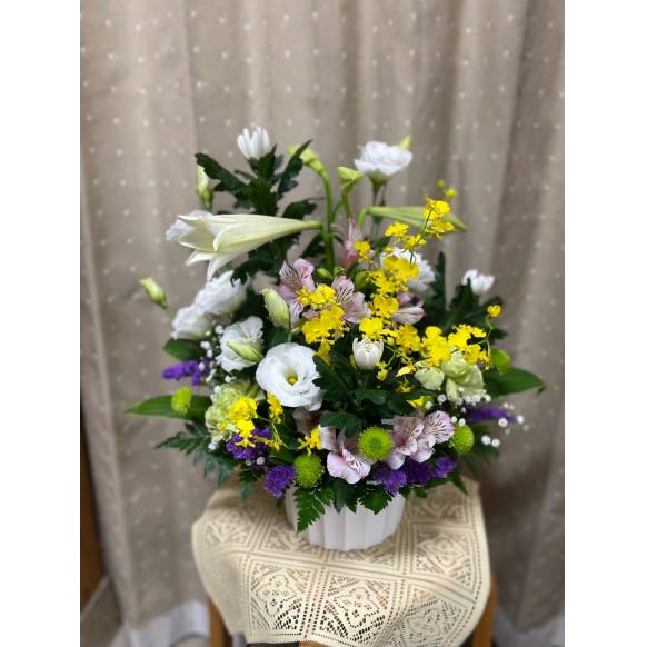 一般カテゴリー,御供アレンジメント　紫又はブルー黄色系入り,フラワーギフト　花屋さん