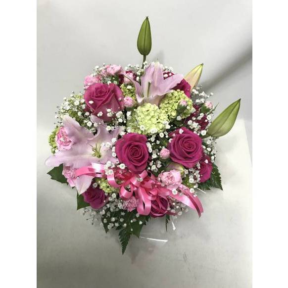 造花　白薔薇アレンジ　リボン入り fc63f4419b62aab64e9374f5927d93