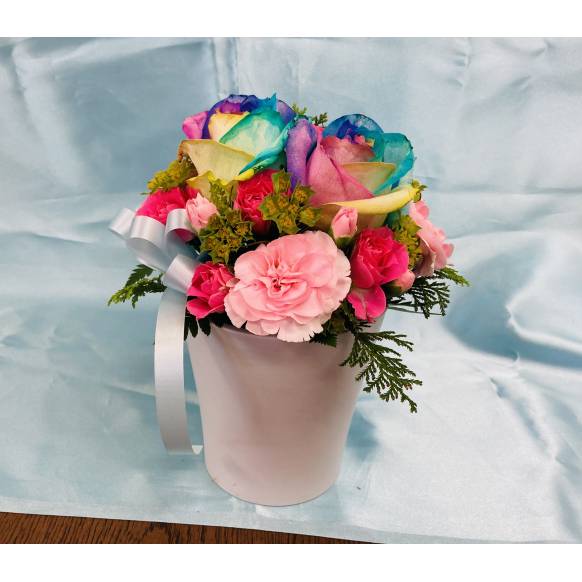 koroです♪【置き型アレジメント】ピンクの薔薇❤️ ユリとピンクバラのアレンジメント - お祝い｜｜花や花束の宅配