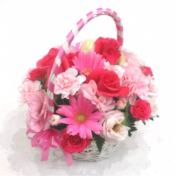 スプリングギフトフラワー特集（宅配）,《Flower arrangement》Pink Ribbon Basket,花樹園