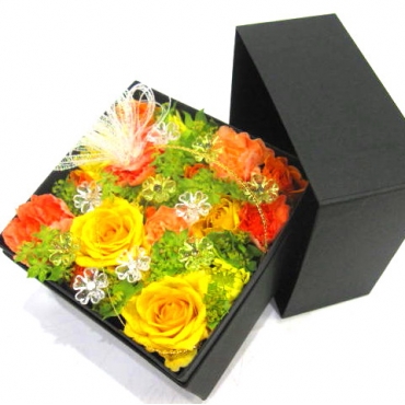 9019381【結婚記念日(宅配)】《Box Flower》Premium Yellow & Orange