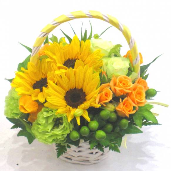 父の日特集(宅配),《Flower arrangement》Sunflower Ribbon Basket,花樹園