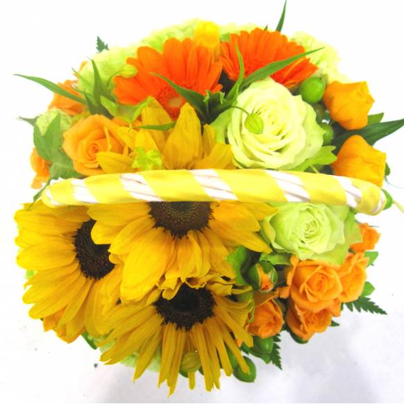 父の日特集(宅配),《Flower arrangement》Sunflower Ribbon Basket,花樹園