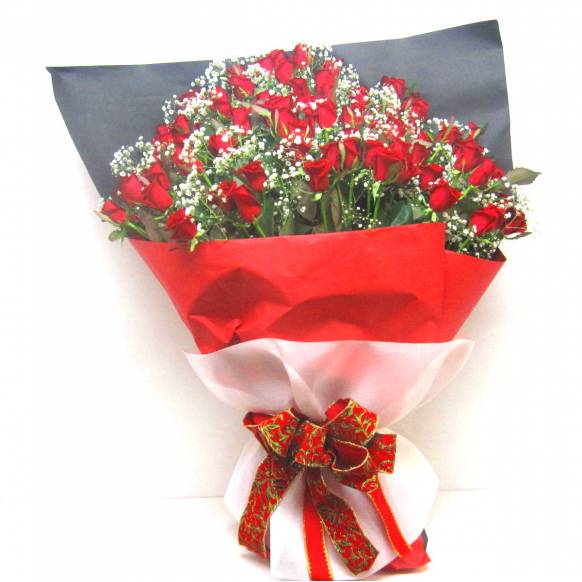 Bouquet》Red Rose 100 & Kasumi grass ｜花キューピット・ お