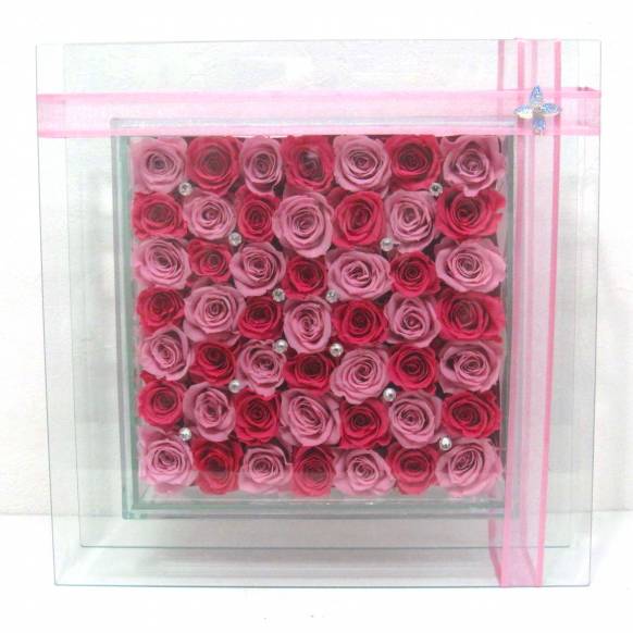 （お祝い）プリザーブドフラワー特集(宅配),《Preserved Flower》Glass Frame(Premium Pink) ,花樹園