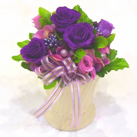 《Flower arrangement》Pink Ribbon Basket